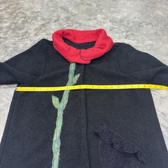 Wearable Art Cardigan Zip Wool Sweater Flower Poppy High Collar Art To Wear Red - Picture 8 of 8